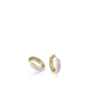 Pendientes Aro | LINEARGENT Pendientes aros pequeños diseño esmalte malva bañados en oro