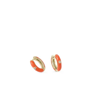Pendientes Pequeños | Pendientes Aro | LINEARGENT Pendientes aros pequeños diseño esmalte naranja y circonita central