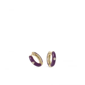 Pendientes Pequeños | Pendientes Aro | LINEARGENT Pendientes aros pequeños diseño esmalte púrpura y circonita central