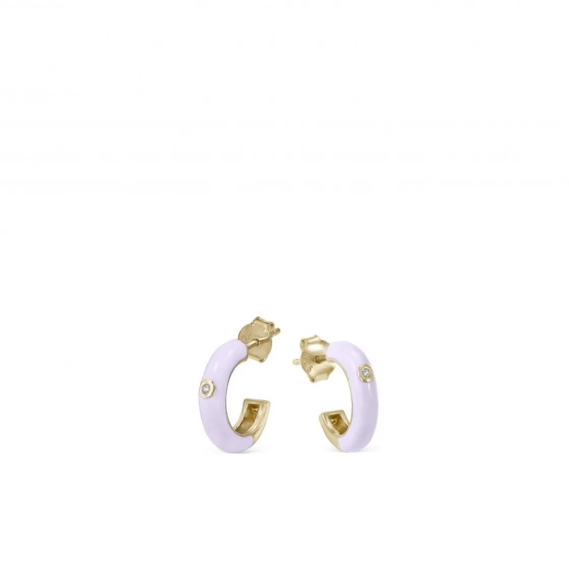 Pendientes Pequeños | Pendientes Aro | LINEARGENT Pendientes aros pequeños diseño esmalte tono malva y circonita central