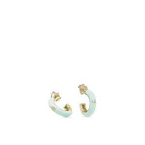 Pendientes Pequeños | Pendientes Aro | LINEARGENT Pendientes aros pequeños diseño esmalte tono menta y circonita central