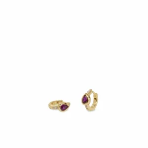Pendientes Pequeños | LINEARGENT Pendientes aros pequeños diseño lágrima fucsia y circonitas