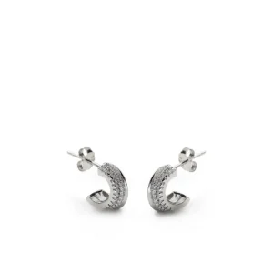 Pendientes Aro | LINEARGENT Pendientes aros pequeños diseño ondulado con circonitas engastadas