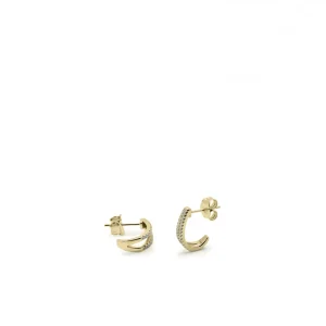 Pendientes Pequeños | Pendientes Aro | LINEARGENT Pendientes aros pequeños diseño raíl de circonitas doble