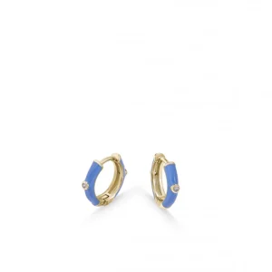 Pendientes Pequeños | Pendientes Aro | LINEARGENT Pendientes aros pequeños esmalte azul y circonita central