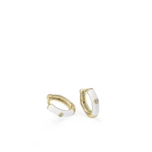 Pendientes Pequeños | Pendientes Aro | LINEARGENT Pendientes aros pequeños esmalte blanco y circonita central