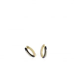 Pendientes Pequeños | Pendientes Aro | LINEARGENT Pendientes aros pequeños esmalte negro y línea de circonitas centrales