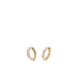 Pendientes Pequeños | Pendientes Aro | LINEARGENT Pendientes aros pequeños esmalte rosado y línea de circonitas centrales