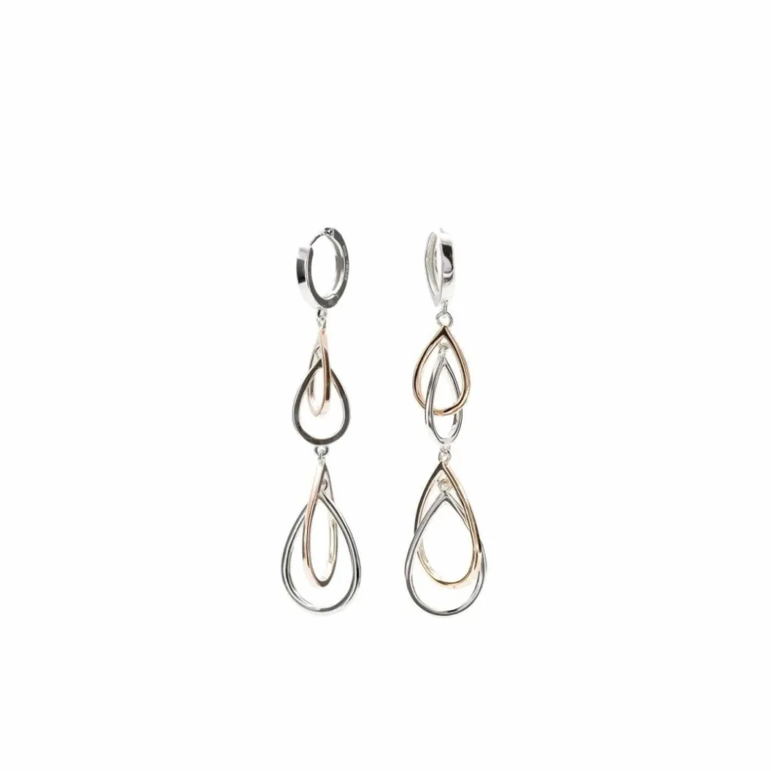 Pendientes Bicolor | LINEARGENT Pendientes bicolor de plata largos triple motivo colgante
