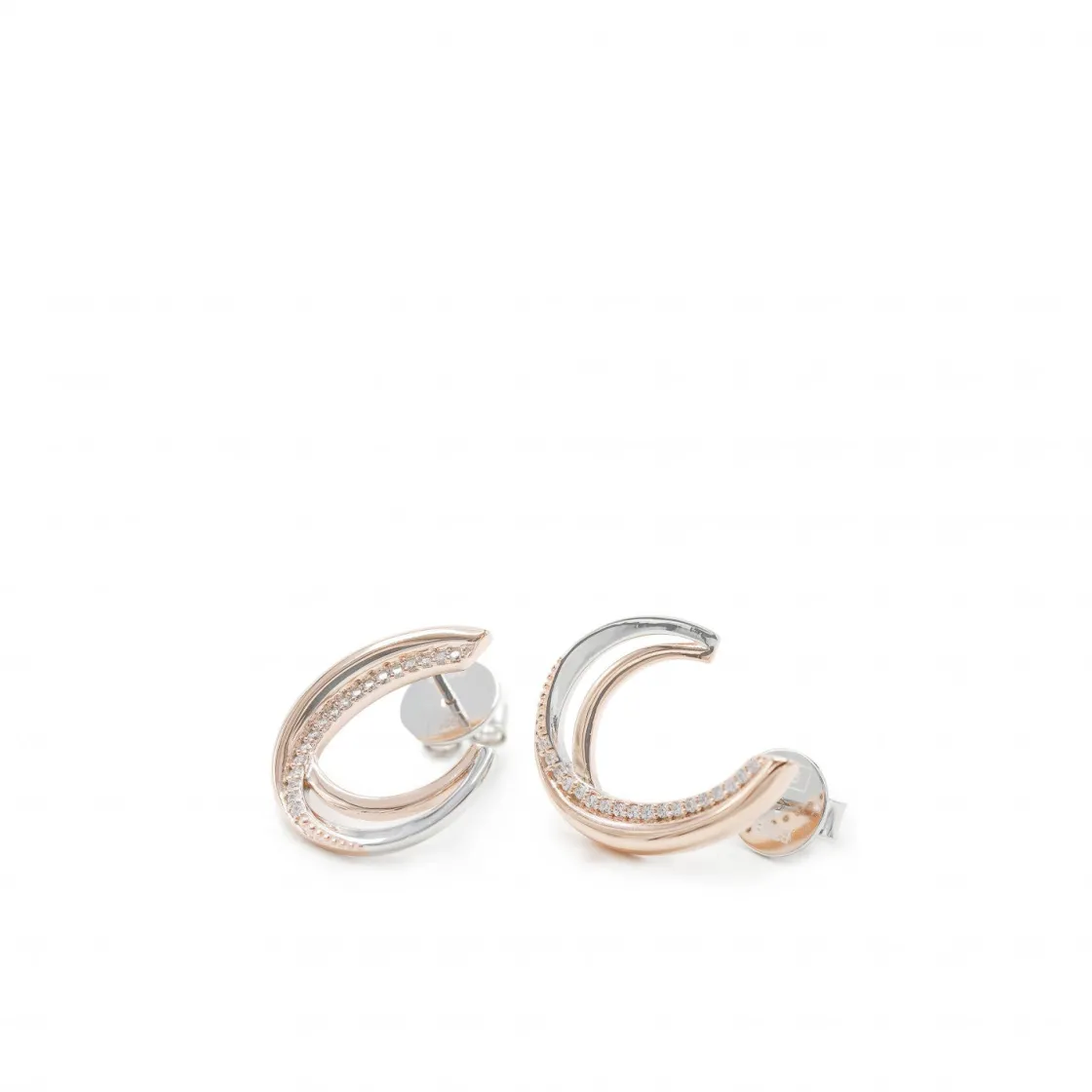 Pendientes Bicolor | LINEARGENT Pendientes bicolor de plata bañada en rosa con circonitas.