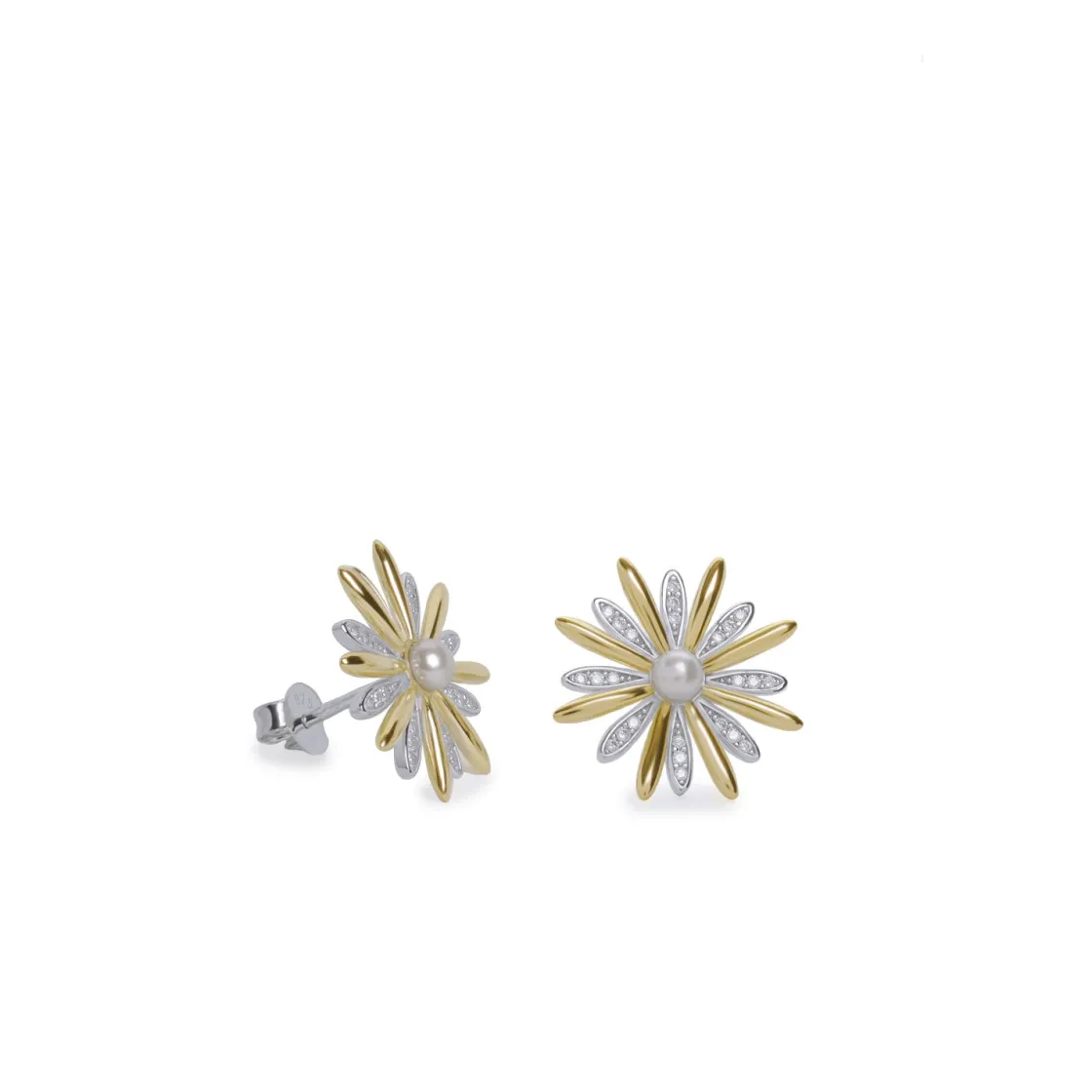 Pendientes Bicolor | LINEARGENT Pendientes bicolor de plata con diseño floral