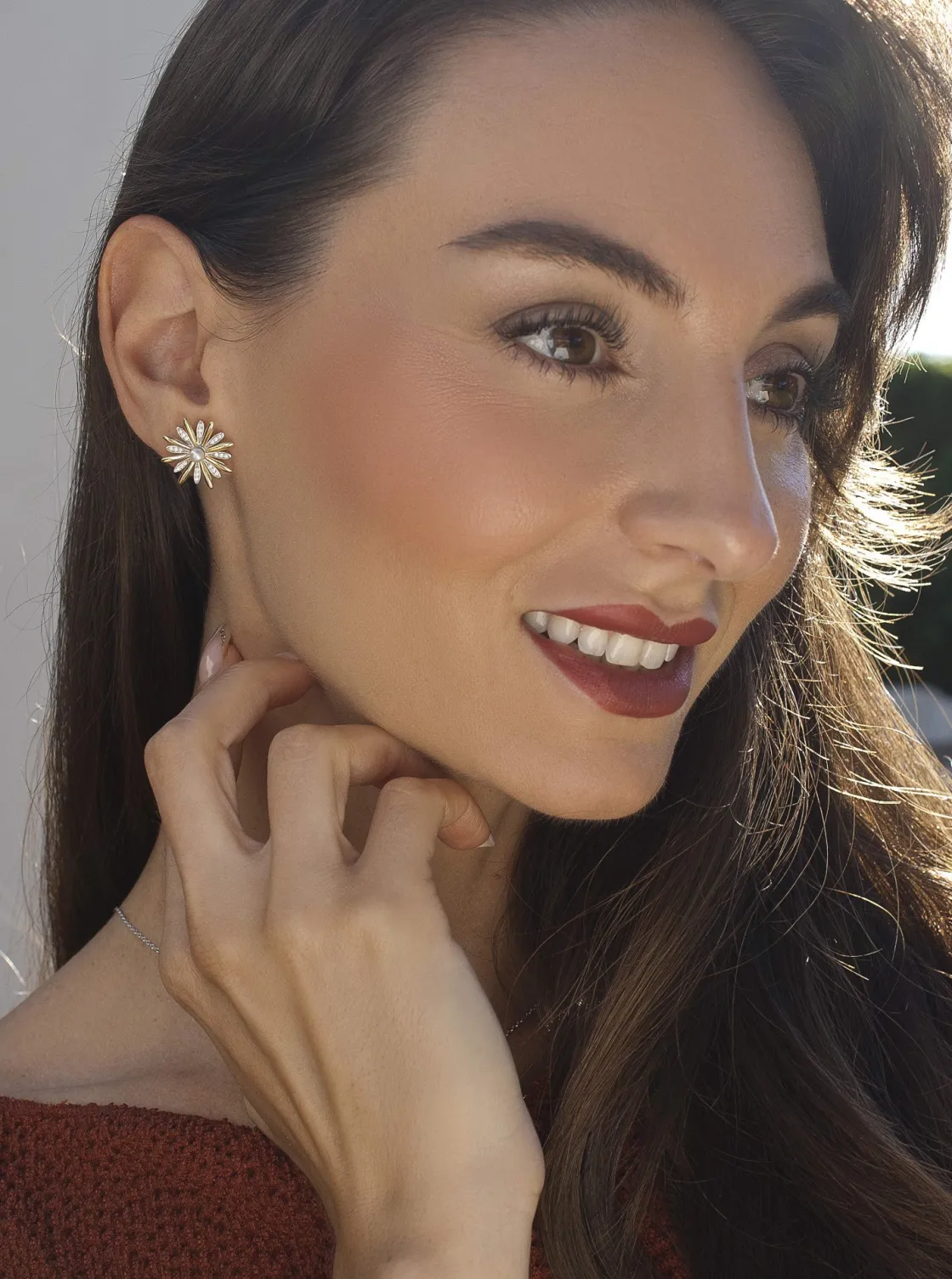 Pendientes Bicolor | LINEARGENT Pendientes bicolor de plata con diseño floral