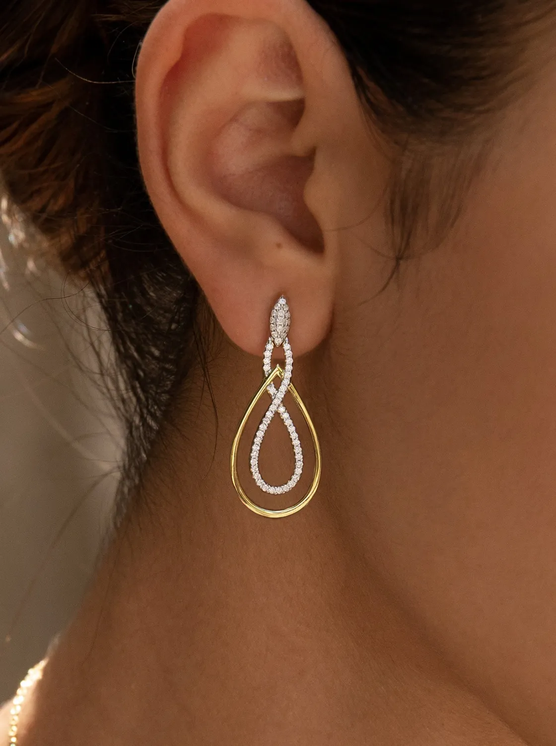 Pendientes Bicolor | LINEARGENT Pendientes bicolor de plata diseño lágrima con circonitas