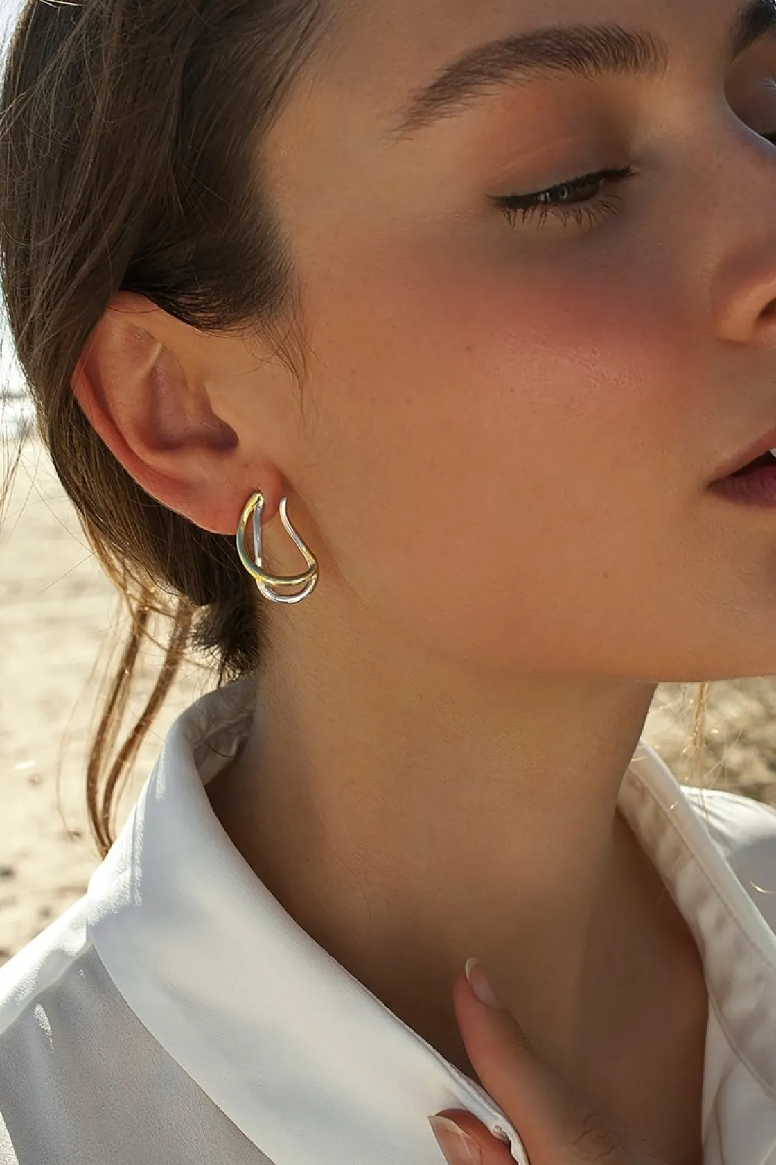 Pendientes Bicolor | LINEARGENT Pendientes bicolor de plata originales con motivo curvilíneo