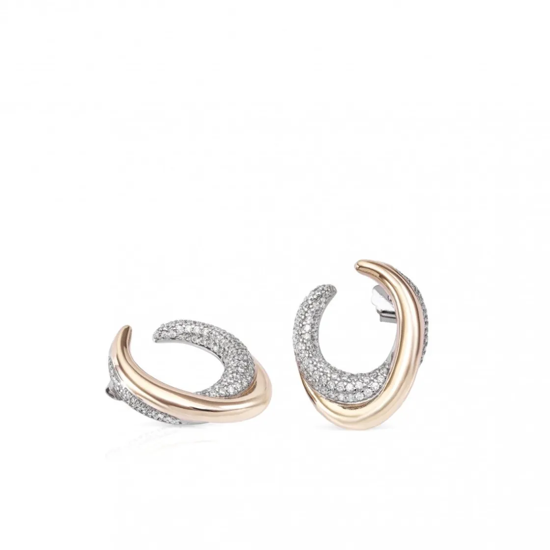 Pendientes Bicolor | LINEARGENT Pendientes bicolor de plata ovalados con circonitas