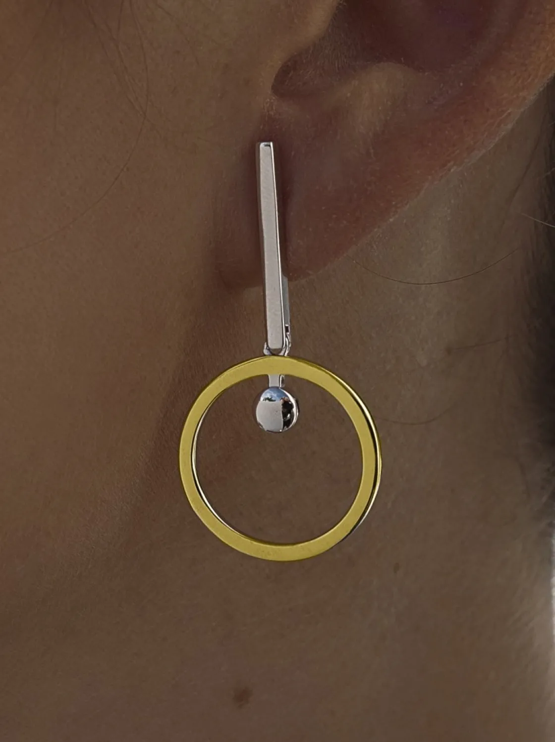 Pendientes Bicolor | Pendientes Largos | LINEARGENT Pendientes bicolor diseño de doble círculo colgante