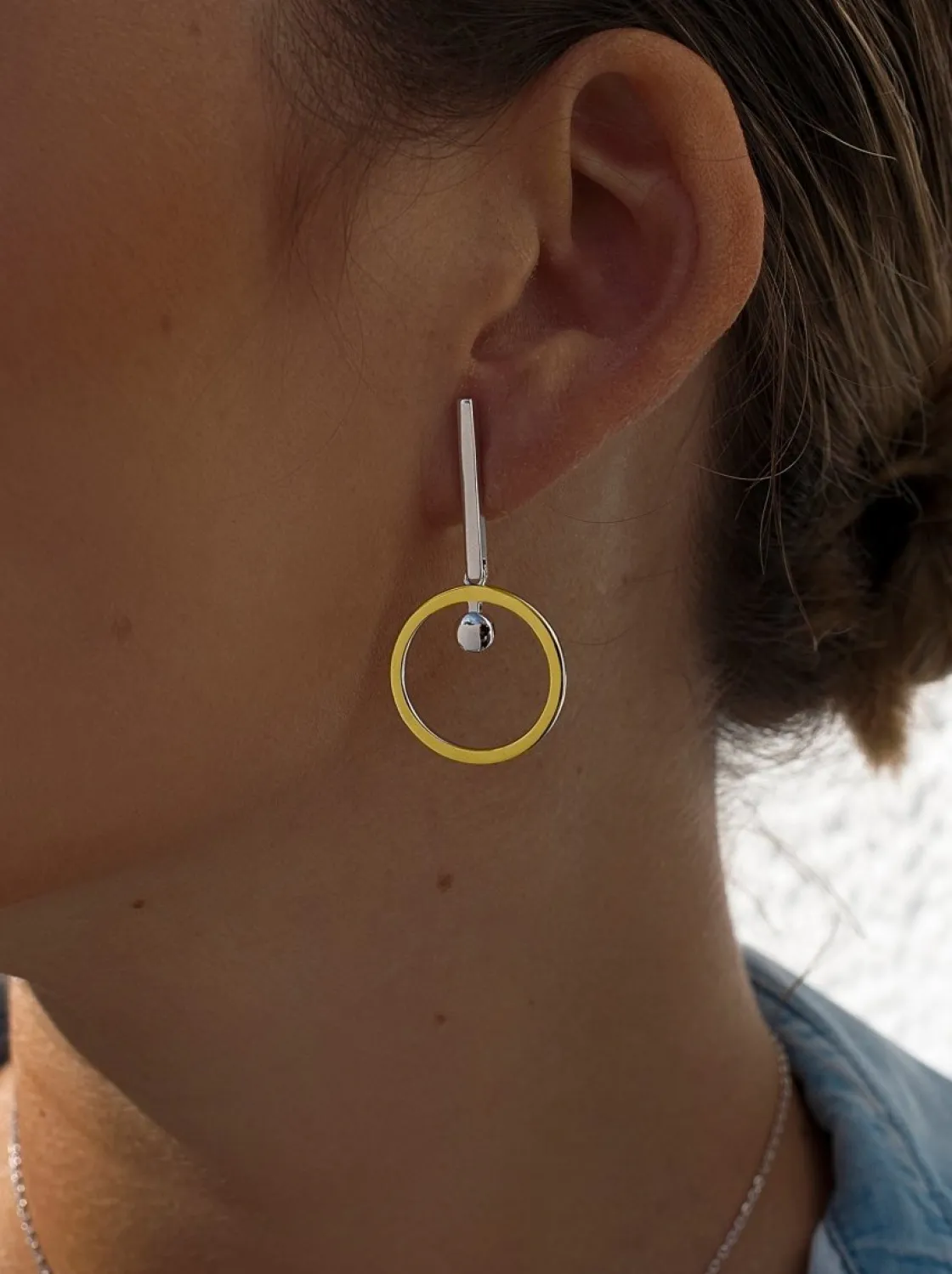 Pendientes Bicolor | Pendientes Largos | LINEARGENT Pendientes bicolor diseño de doble círculo colgante