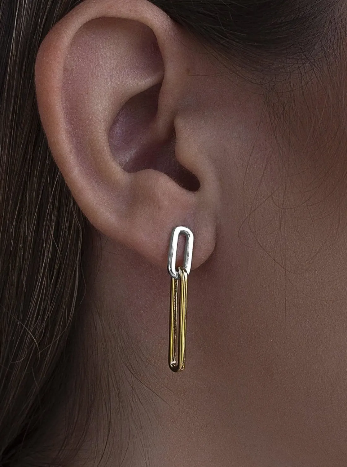 Pendientes Bicolor | Pendientes Largos | LINEARGENT Pendientes bicolor diseño de dos eslabones medidas distintas