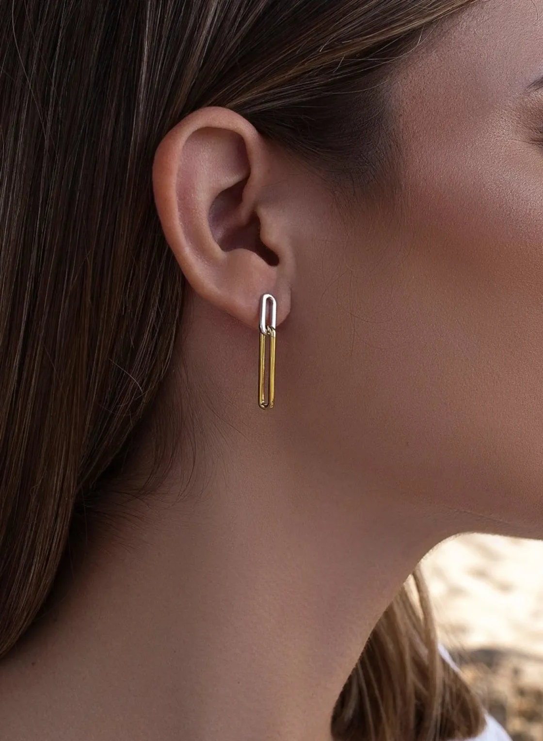 Pendientes Bicolor | Pendientes Largos | LINEARGENT Pendientes bicolor diseño de dos eslabones medidas distintas