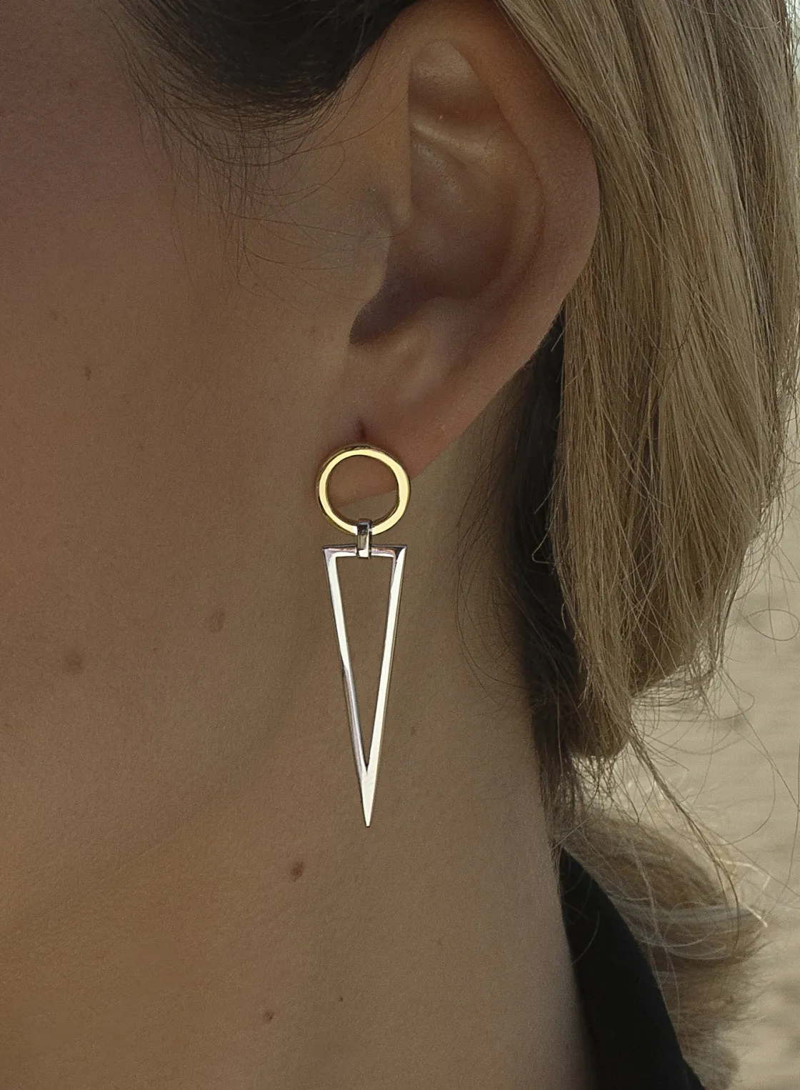 Pendientes Originales | Pendientes Bicolor | LINEARGENT Pendientes bicolor diseño de triángulo y círculo