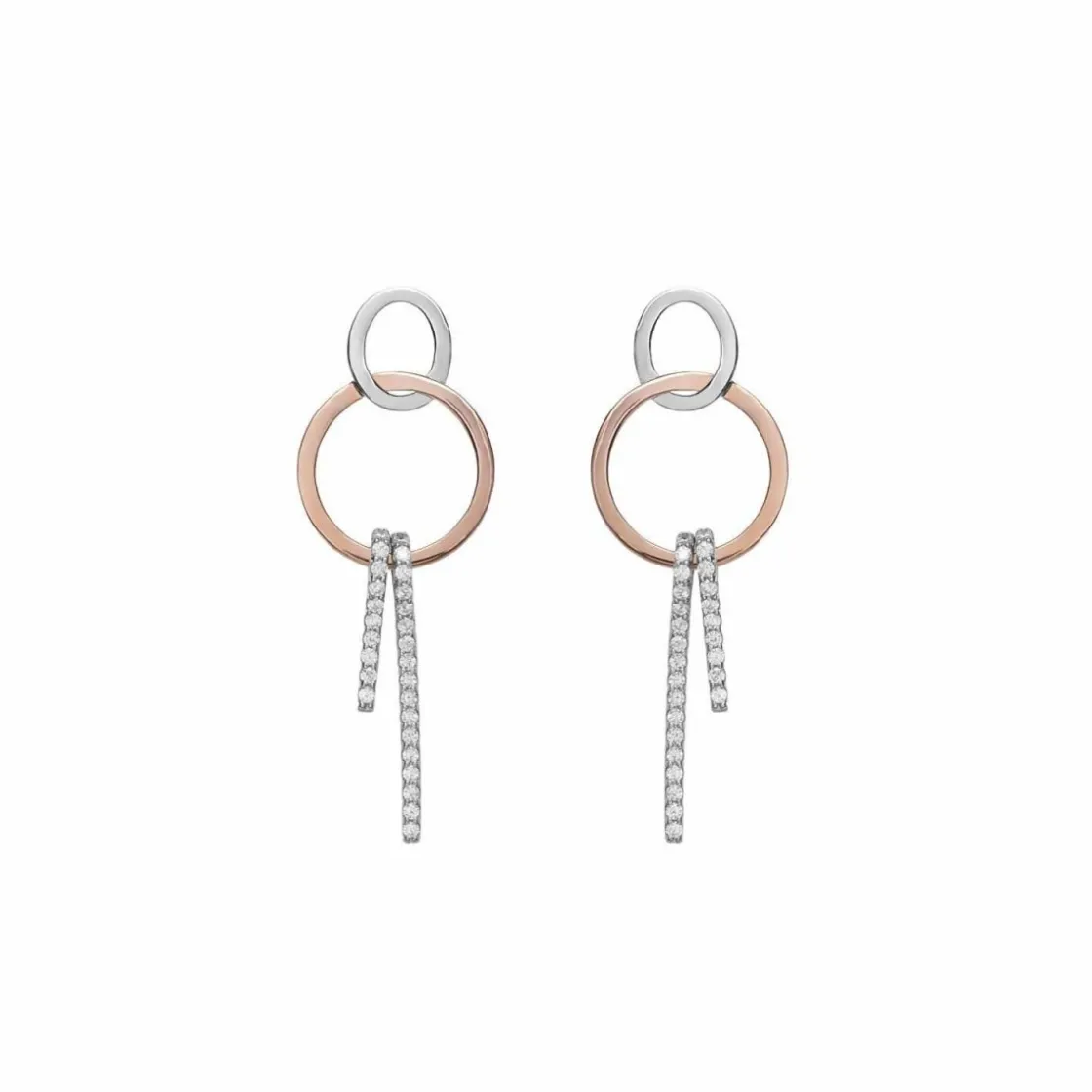 Pendientes Bicolor | Pendientes Largos | LINEARGENT Pendientes bicolor diseño doble redonda con circonitas