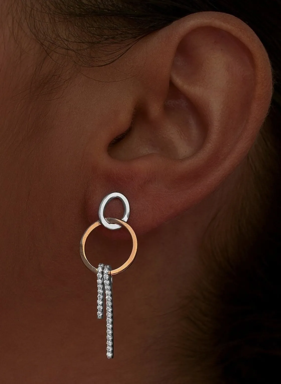 Pendientes Bicolor | Pendientes Largos | LINEARGENT Pendientes bicolor diseño doble redonda con circonitas