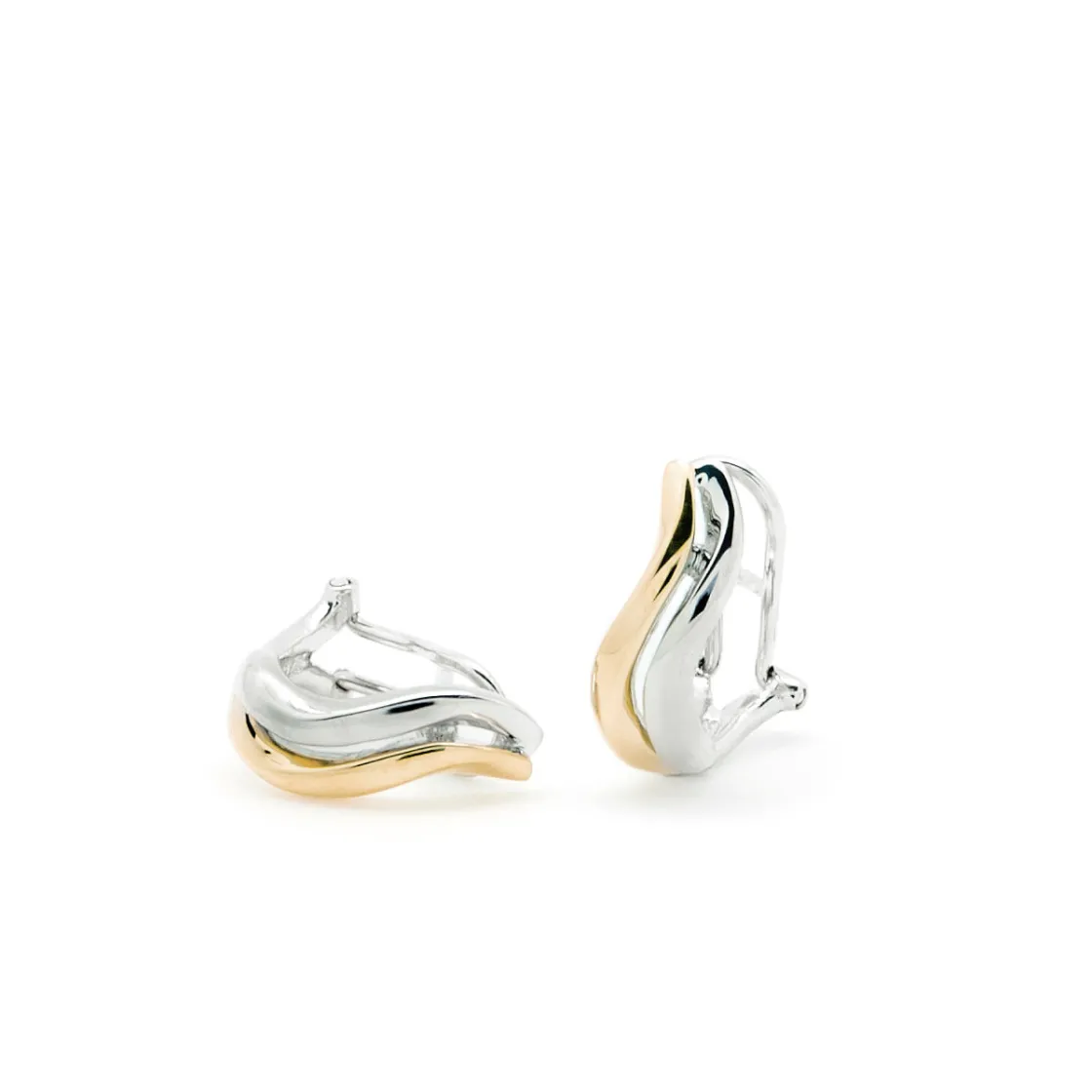 Pendientes Bicolor | Pendientes Cierre Omega | LINEARGENT Pendientes bicolor diseño dos carriles en forma de onda