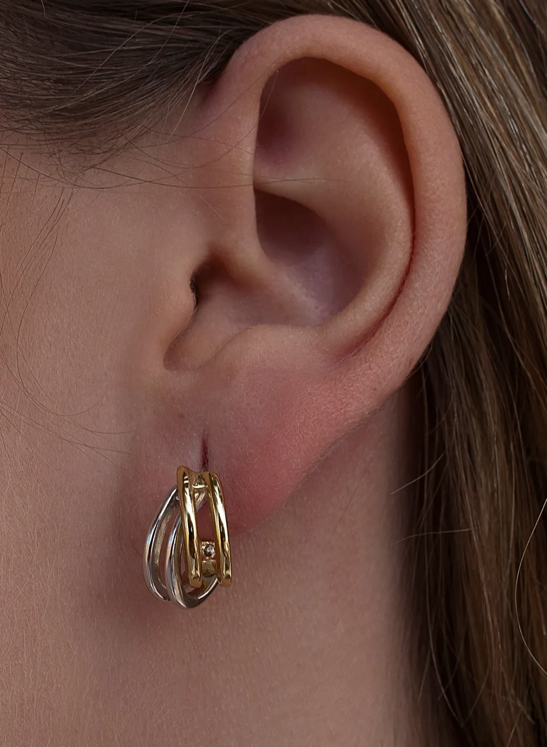 Pendientes Bicolor | LINEARGENT Pendientes bicolor diseño entrelazado de cuatro carriles