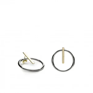 Pendientes Bicolor | LINEARGENT Pendientes bicolor estilo aro del que cuelga una pieza vertical