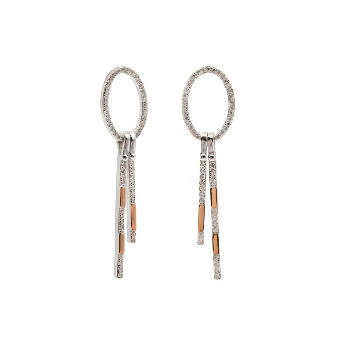 Pendientes Bicolor | LINEARGENT Pendientes bicolor ovalado con linieas colgantes