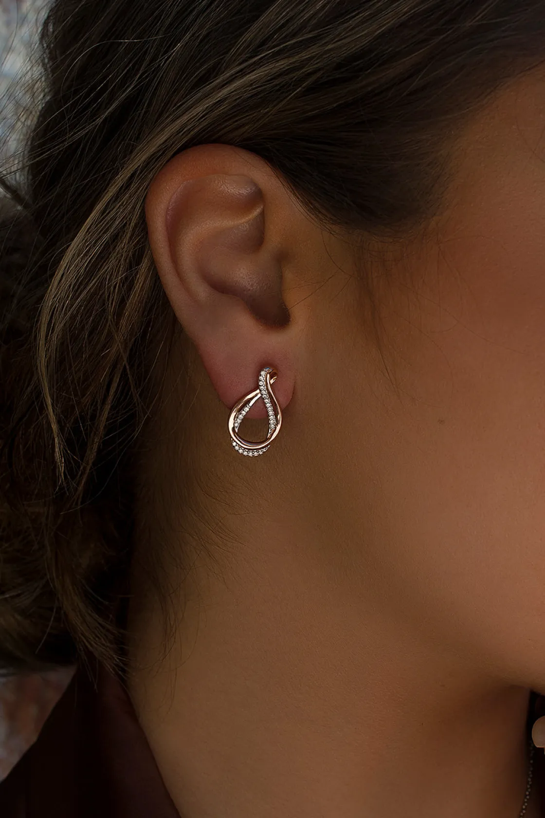 Pendientes Bicolor | LINEARGENT Pendientes bicolor plata motivo curvilíneo de circonita