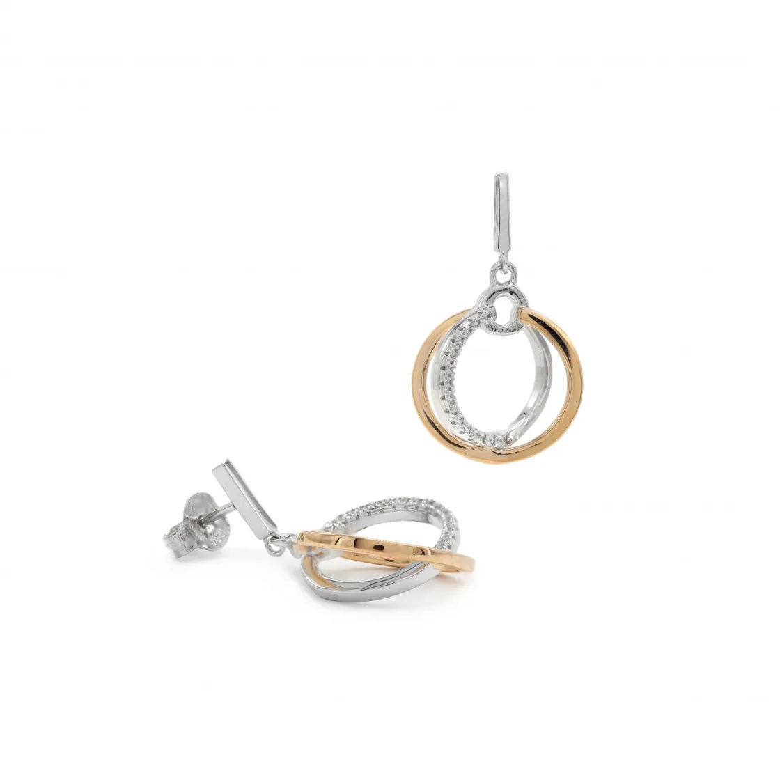Pendientes Bicolor | LINEARGENT Pendientes bicolor plata y circonitas colgantes con doble aro