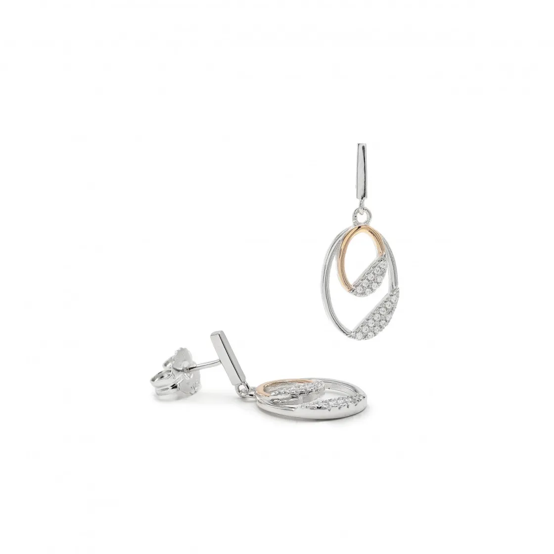 Pendientes Bicolor | LINEARGENT Pendientes bicolor plata y circonitas colgantes con detalle en rosa