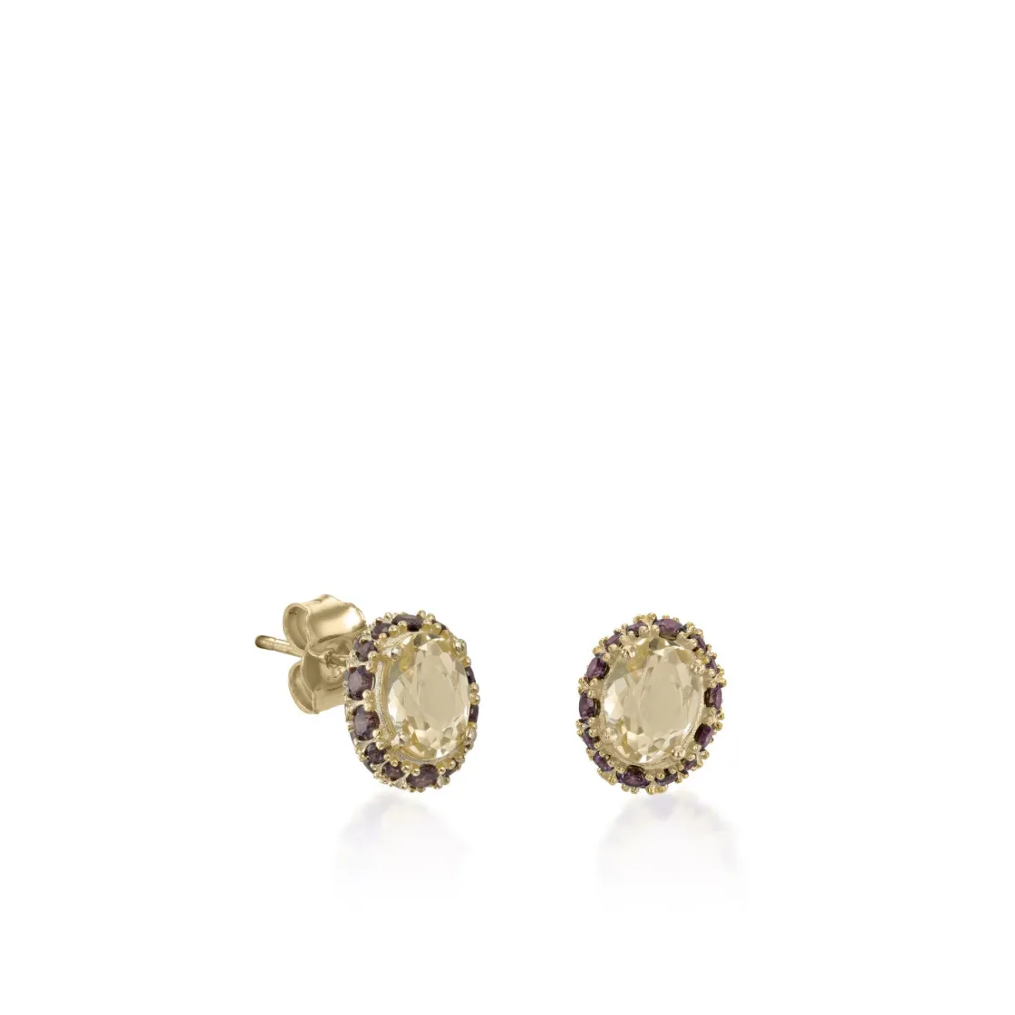 Pendientes De Piedra Natural | Pendientes De Piedras De Colores | LINEARGENT Pendientes botón con piedras de colores en tonos amarillos i granates