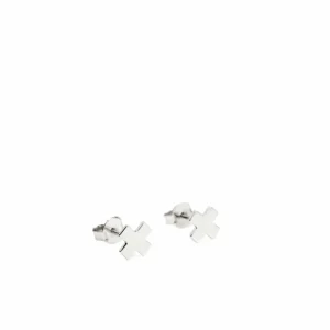 Pendientes Pequeños | LINEARGENT Pendientes botón de plata lisa diseño de cruz