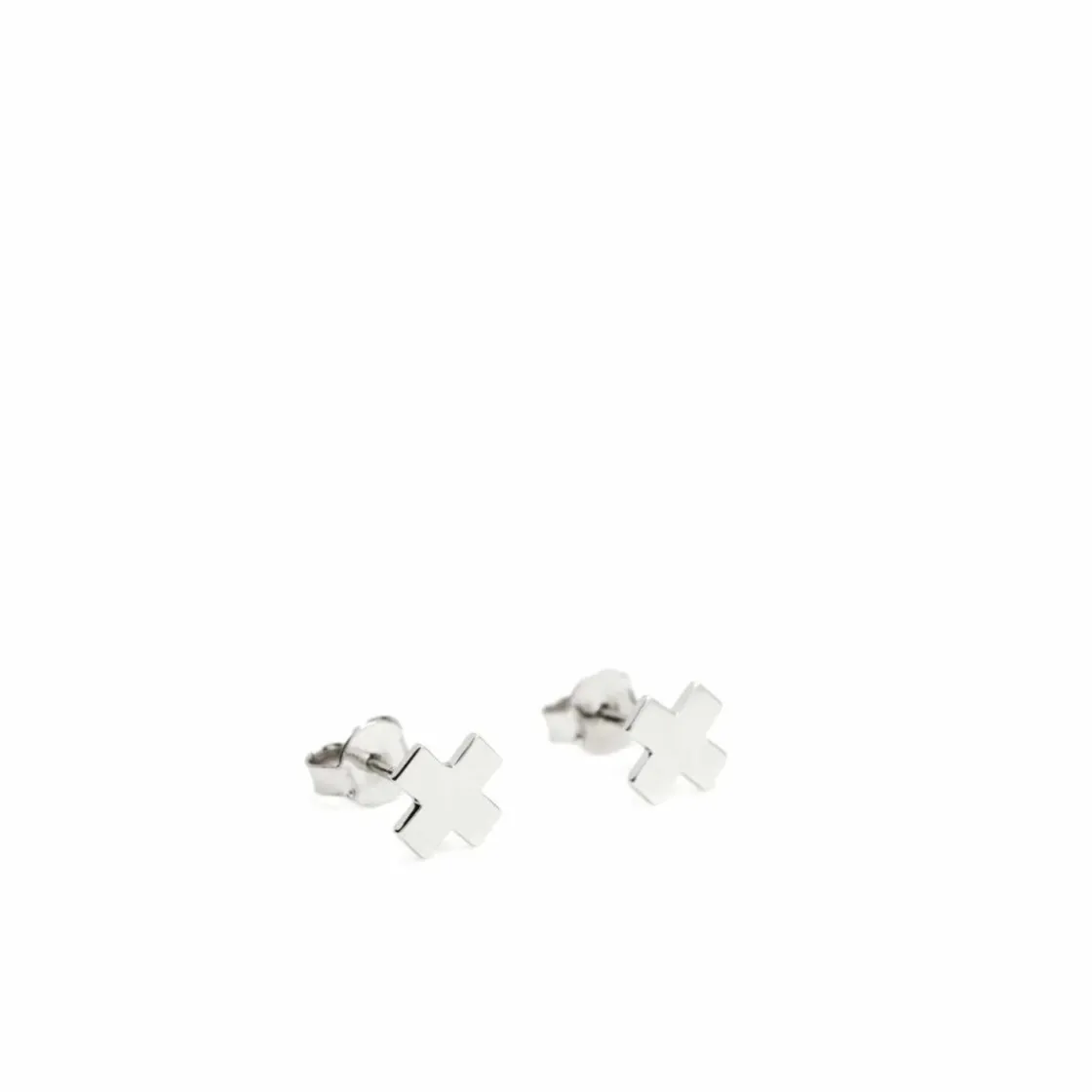 Pendientes Pequeños | LINEARGENT Pendientes botón de plata lisa diseño de cruz