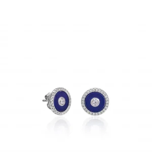 Pendientes Pequeños | LINEARGENT Pendientes botón diseño circular con lapislázuli y circonitas