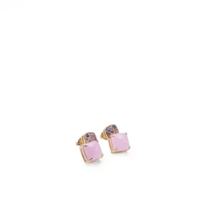 Pendientes De Piedras De Colores | LINEARGENT Pendientes botón diseño cuarzo adamantino rosa cuadrado