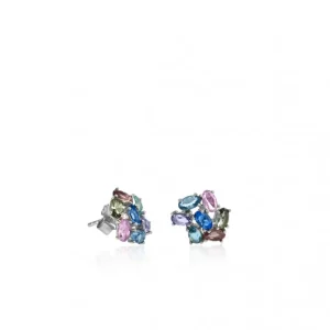 Pendientes De Piedras De Colores | LINEARGENT Pendientes botón diseño de cuarzos adamantinos azules