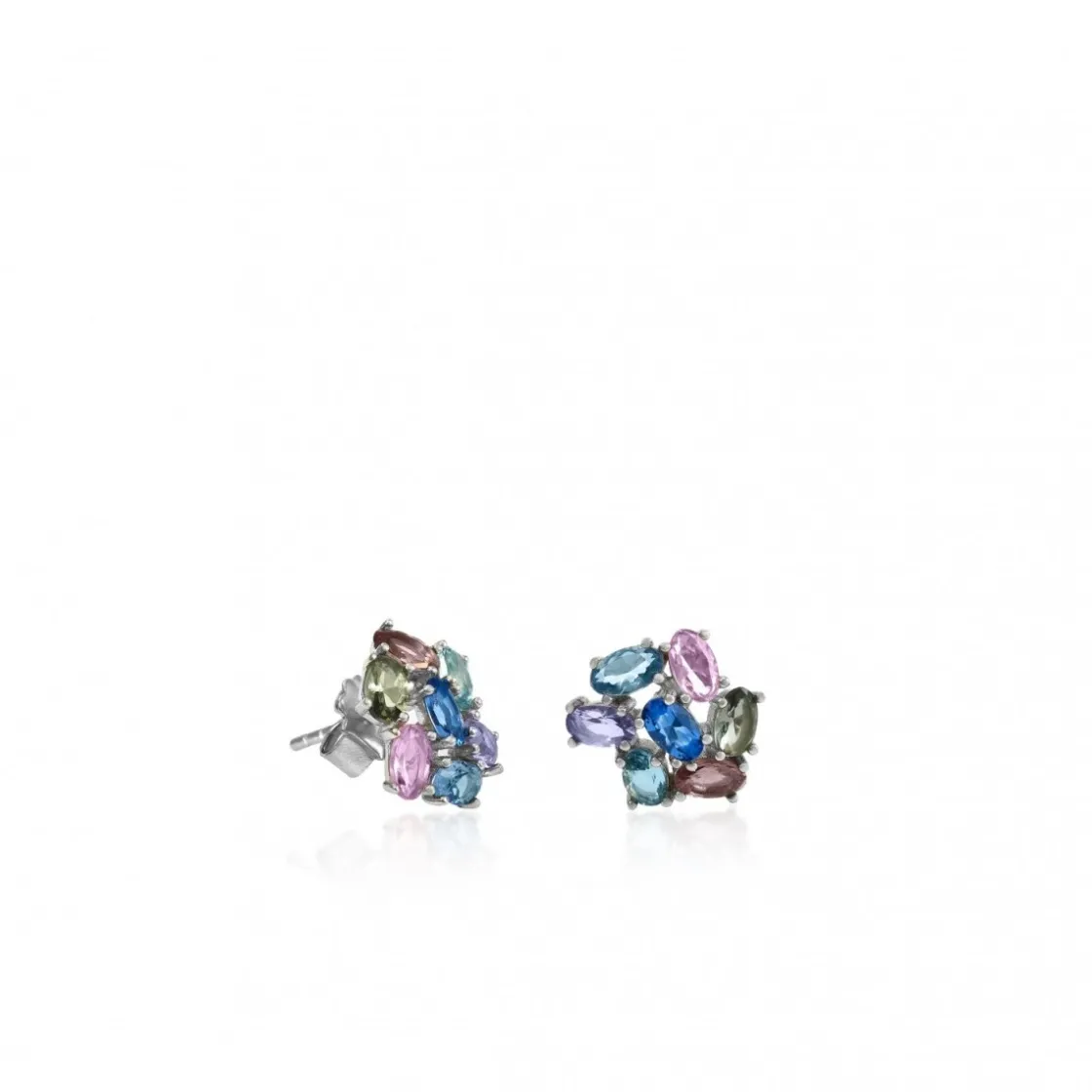 Pendientes De Piedras De Colores | LINEARGENT Pendientes botón diseño de cuarzos adamantinos azules