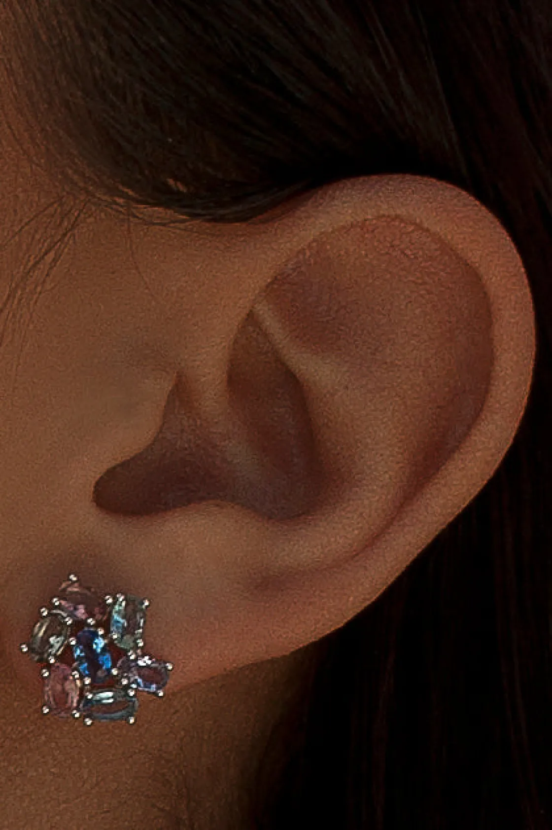 Pendientes De Piedras De Colores | LINEARGENT Pendientes botón diseño de cuarzos adamantinos azules