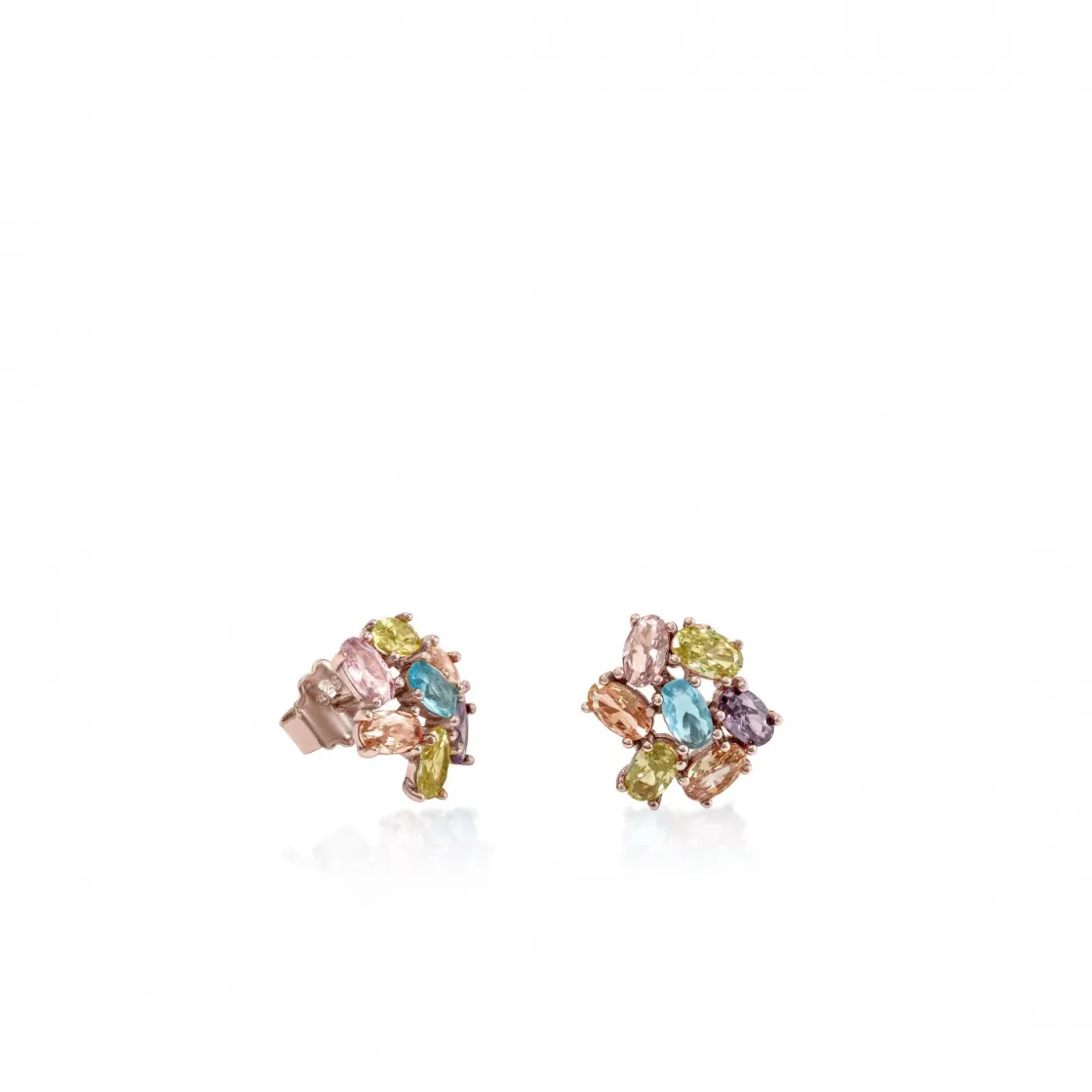 Pendientes De Piedras De Colores | Pendientes Pequeños | LINEARGENT Pendientes botón diseño de cuarzos adamantinos multicolores