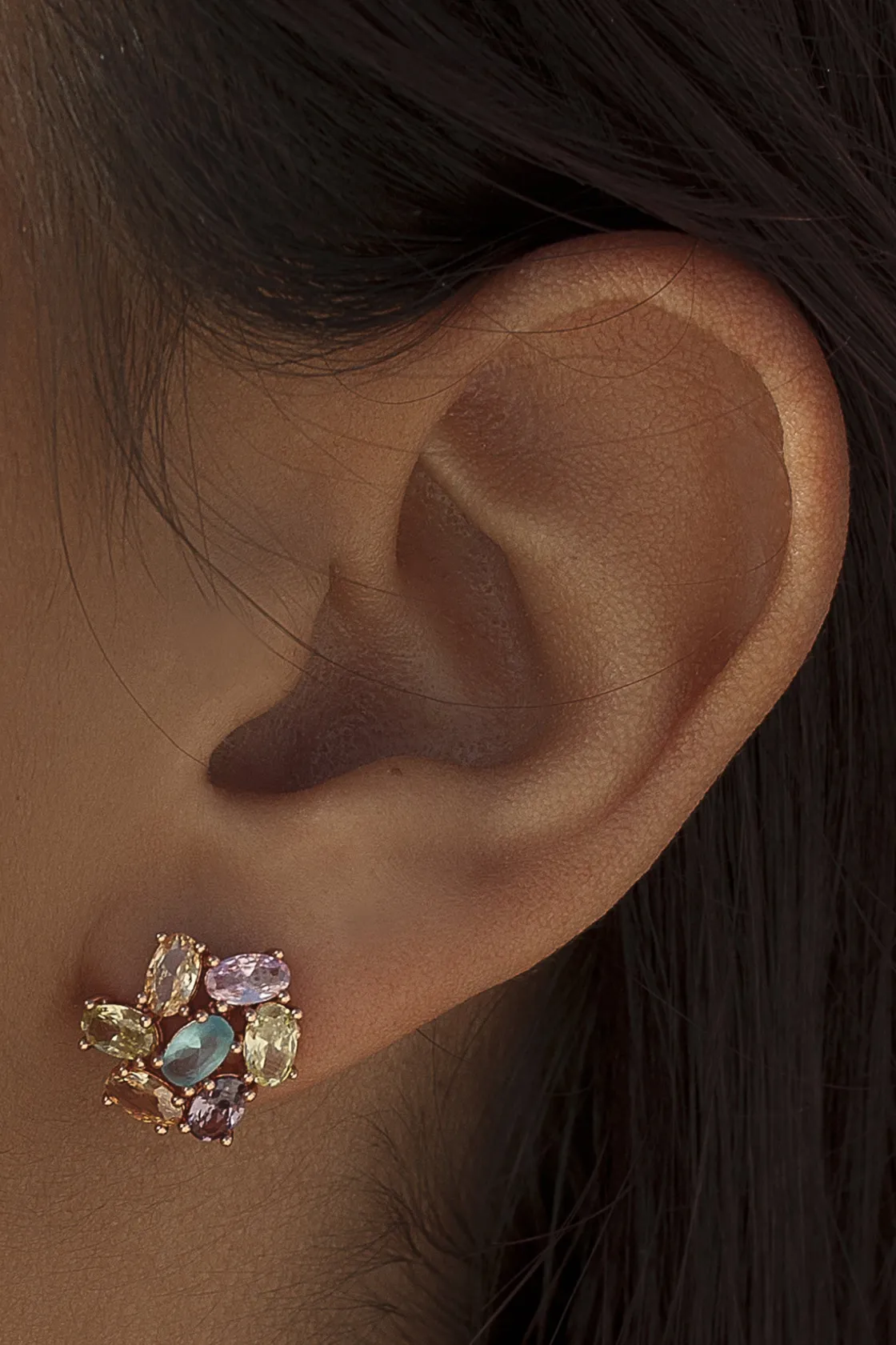 Pendientes De Piedras De Colores | Pendientes Pequeños | LINEARGENT Pendientes botón diseño de cuarzos adamantinos multicolores