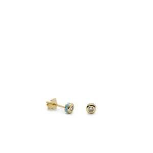 Segundo Pendiente | Pendientes Pequeños | LINEARGENT Pendientes botón diseño esmalte azul combinado con plata y circonita