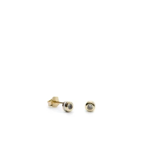 Segundo Pendiente | Pendientes Pequeños | LINEARGENT Pendientes botón diseño esmalte blanco combinado con plata y circonita