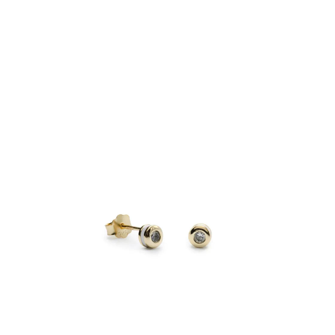 Segundo Pendiente | Pendientes Pequeños | LINEARGENT Pendientes botón diseño esmalte blanco combinado con plata y circonita
