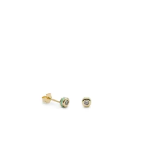 Segundo Pendiente | Pendientes Pequeños | LINEARGENT Pendientes botón diseño esmalte menta combinado con plata y circonita