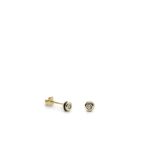Segundo Pendiente | Pendientes Pequeños | LINEARGENT Pendientes botón diseño esmalte negro combinado con plata y circonita