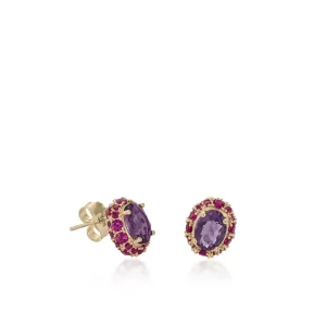 Pendientes De Piedra Natural | Pendientes De Piedras De Colores | LINEARGENT Pendientes botón en tonos violeta y rosados