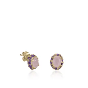 Pendientes De Piedra Natural | Pendientes De Piedras De Colores | LINEARGENT Pendientes boton en tono rosa palo y violeta